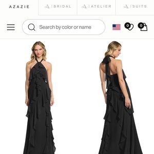 Azazie Elegant Black Backless Ruffle Dress